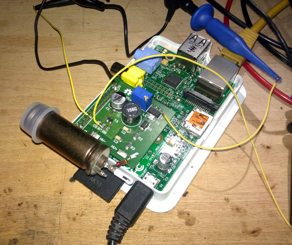 PiGI in long-term test harness on the Bench (all the wires are just for testing:)