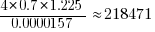 {{4 * 0.7 * 1.225}/{0.0000157}} \approx 218471